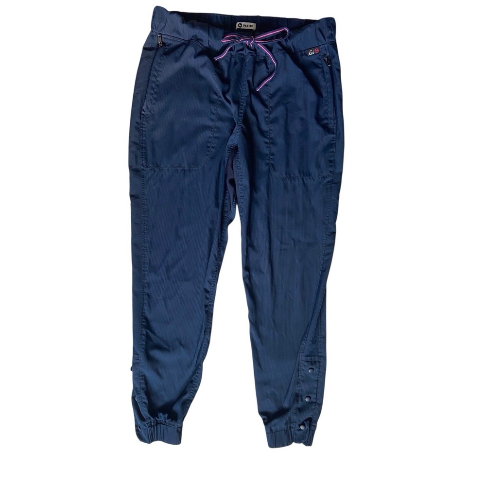 Koi Lite Scrub Pants Womens Size M Petite Blue Slim Fit Drawstring Ankle Snaps